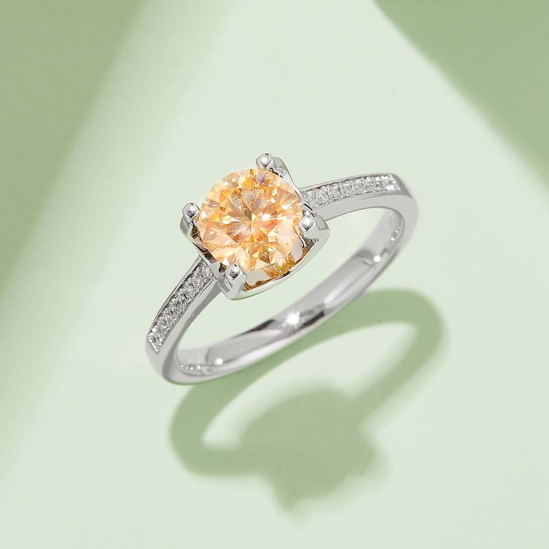 直臂微镶牛头S925银镀白金MoissaniteWomen's Ring1ctD级